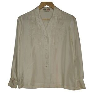 Vintage Peacock 100% Silk Oriental Blouse Hand Emroidered Women's 34 US XS